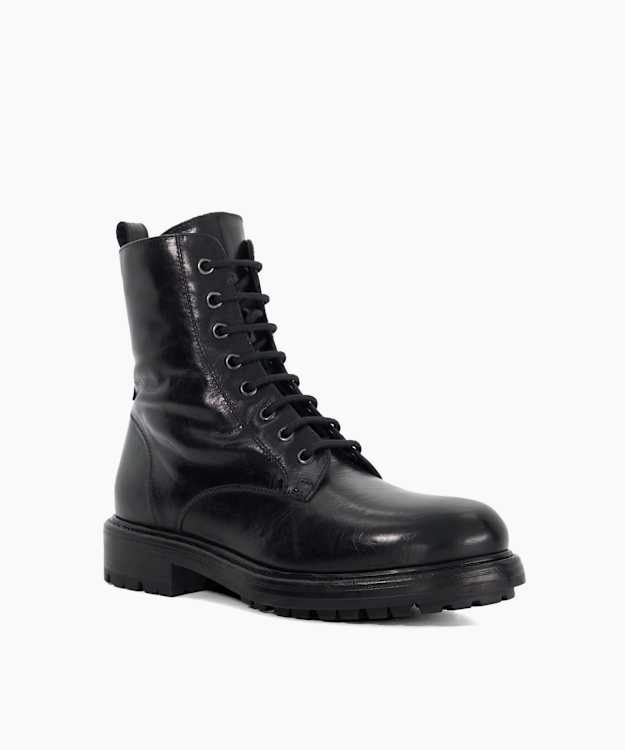 Patley Black - Leather Chunky Lace Up Boots