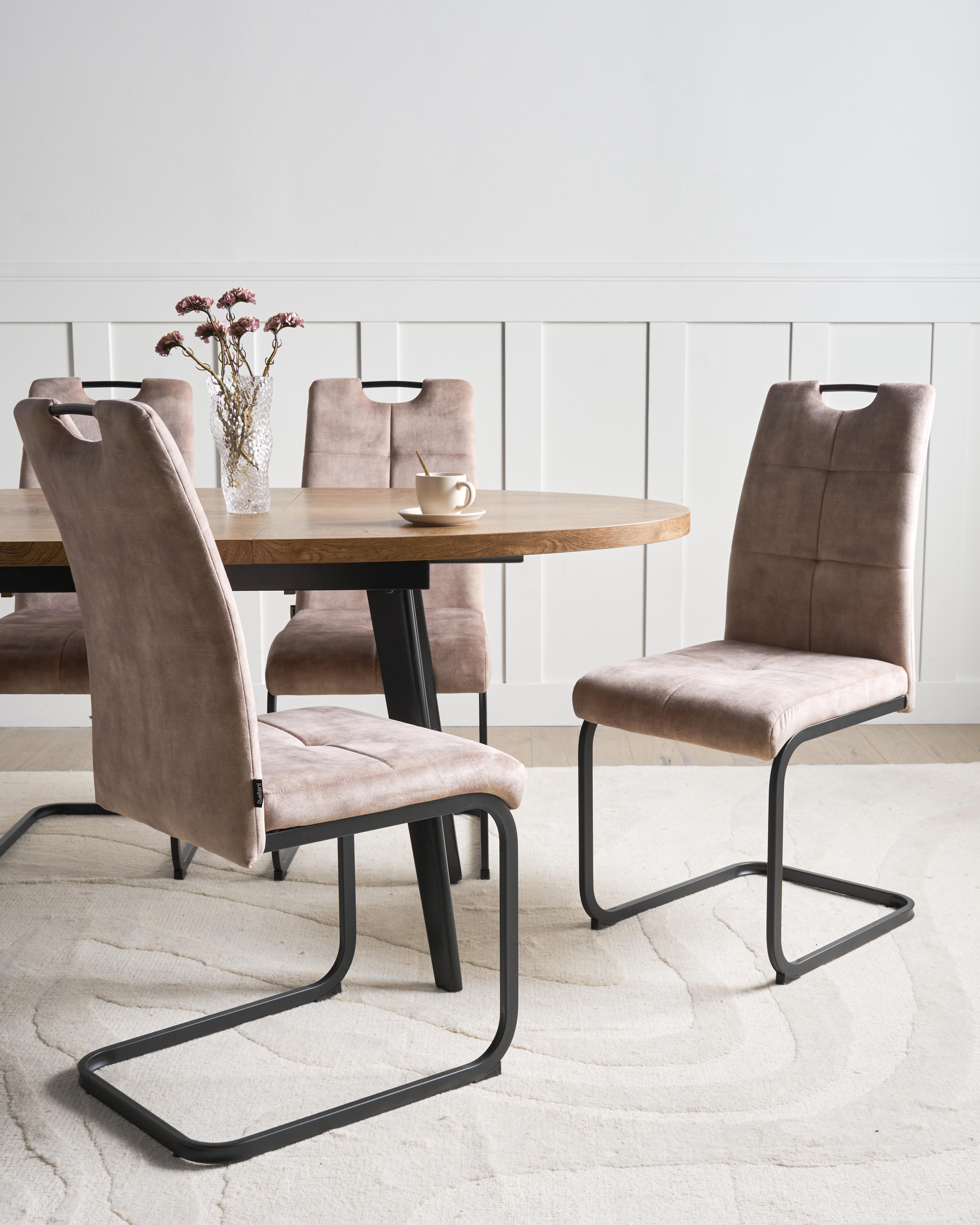 Set of 4 Dining Chairs CISCO Fabric Taupe