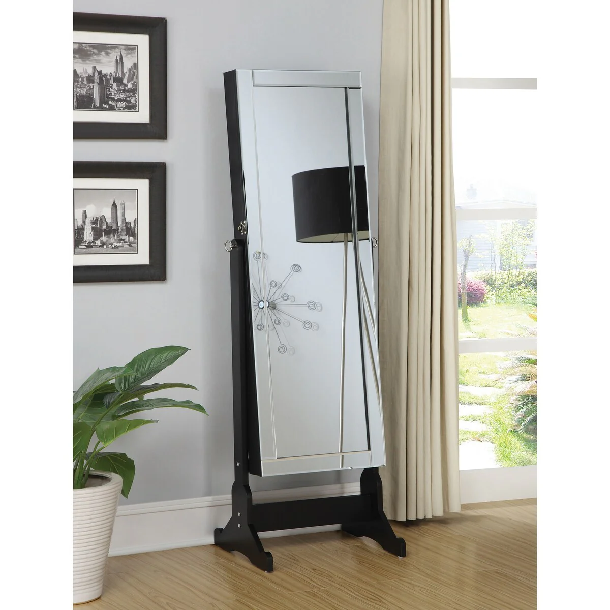 Cortez Cheval Mirror With Jewelry Storage Black - 20 x 15 x 57.5