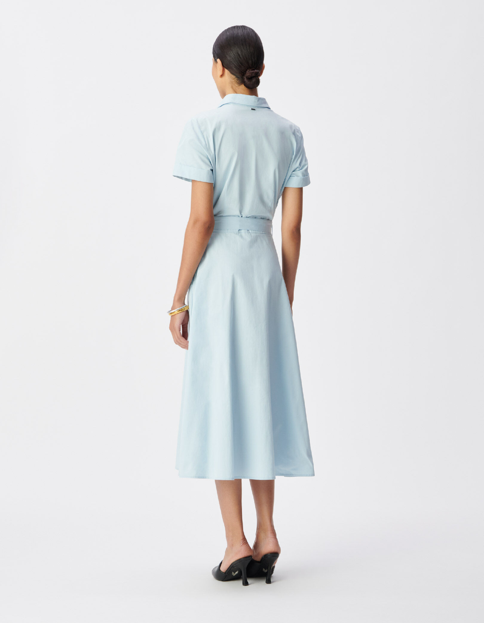 Robe chemise bleu ciel boutonnée ceinturée Femme