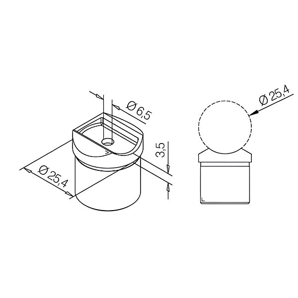 2 x Adaptateur pour tube diam. 25,4 mm à coller sur tube diam. 25,4 x 1,27 mm - Zamac aspect laiton poli