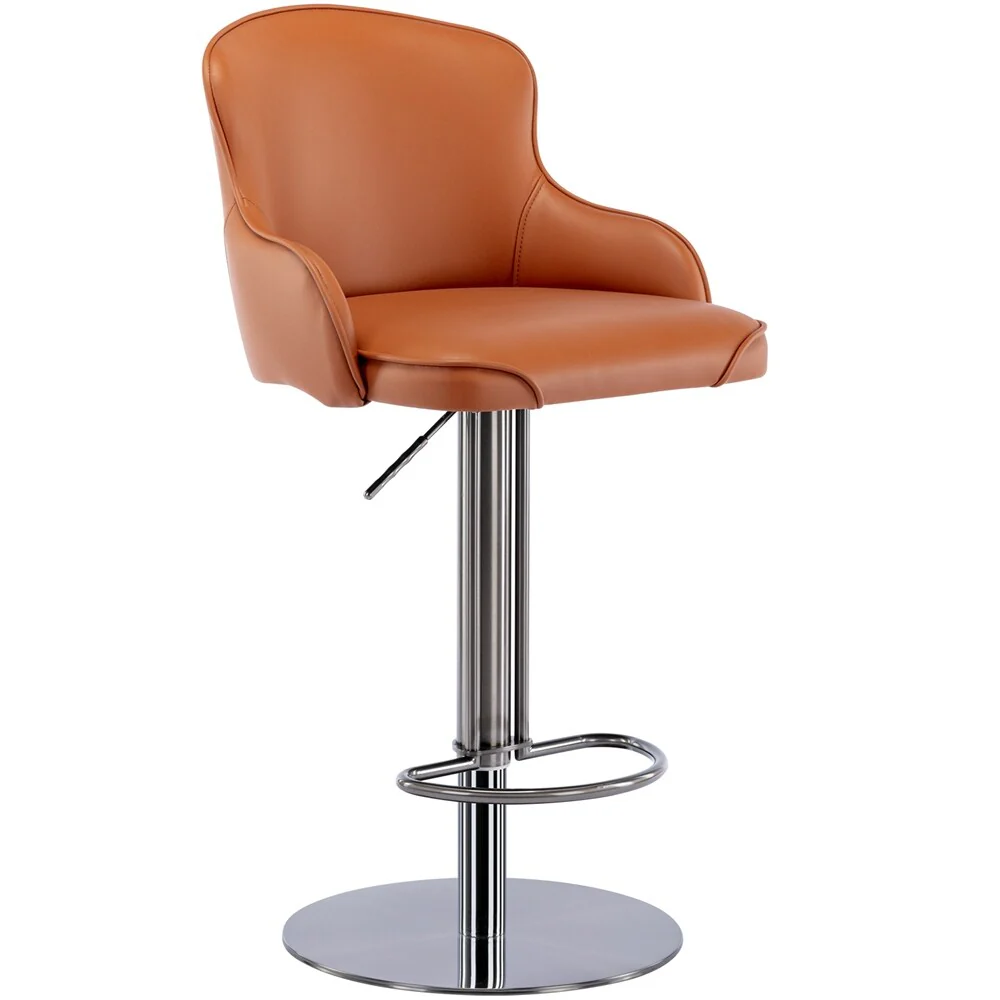 Swivel Adjustable Height Leather Bar Stools with Stainless Steel Frame