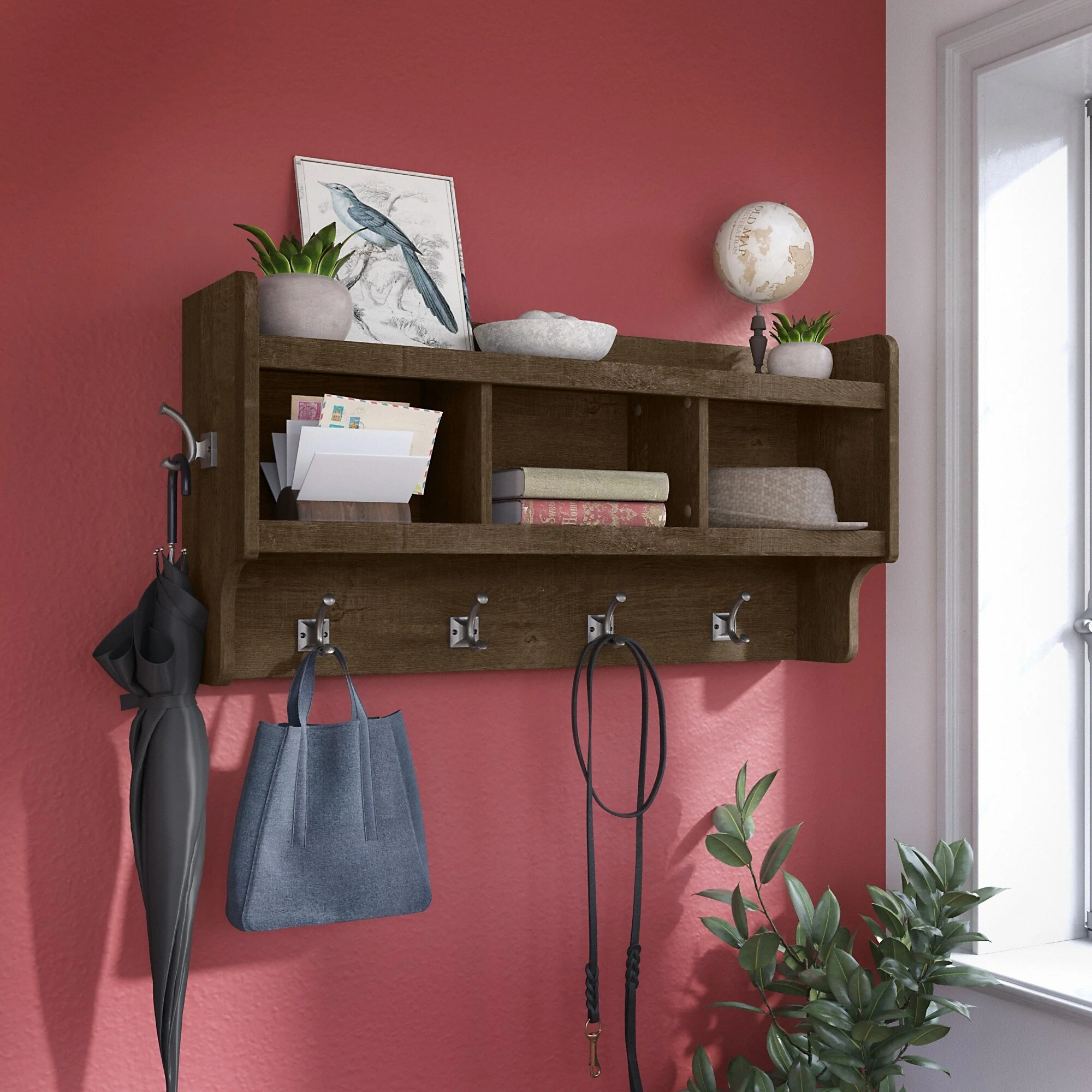 Woodland 40W Wall Mounted Coat Rack with Shelf by Bush Furniture