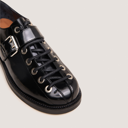 Derbies à bouclesen cuir glacé noir | DALIX