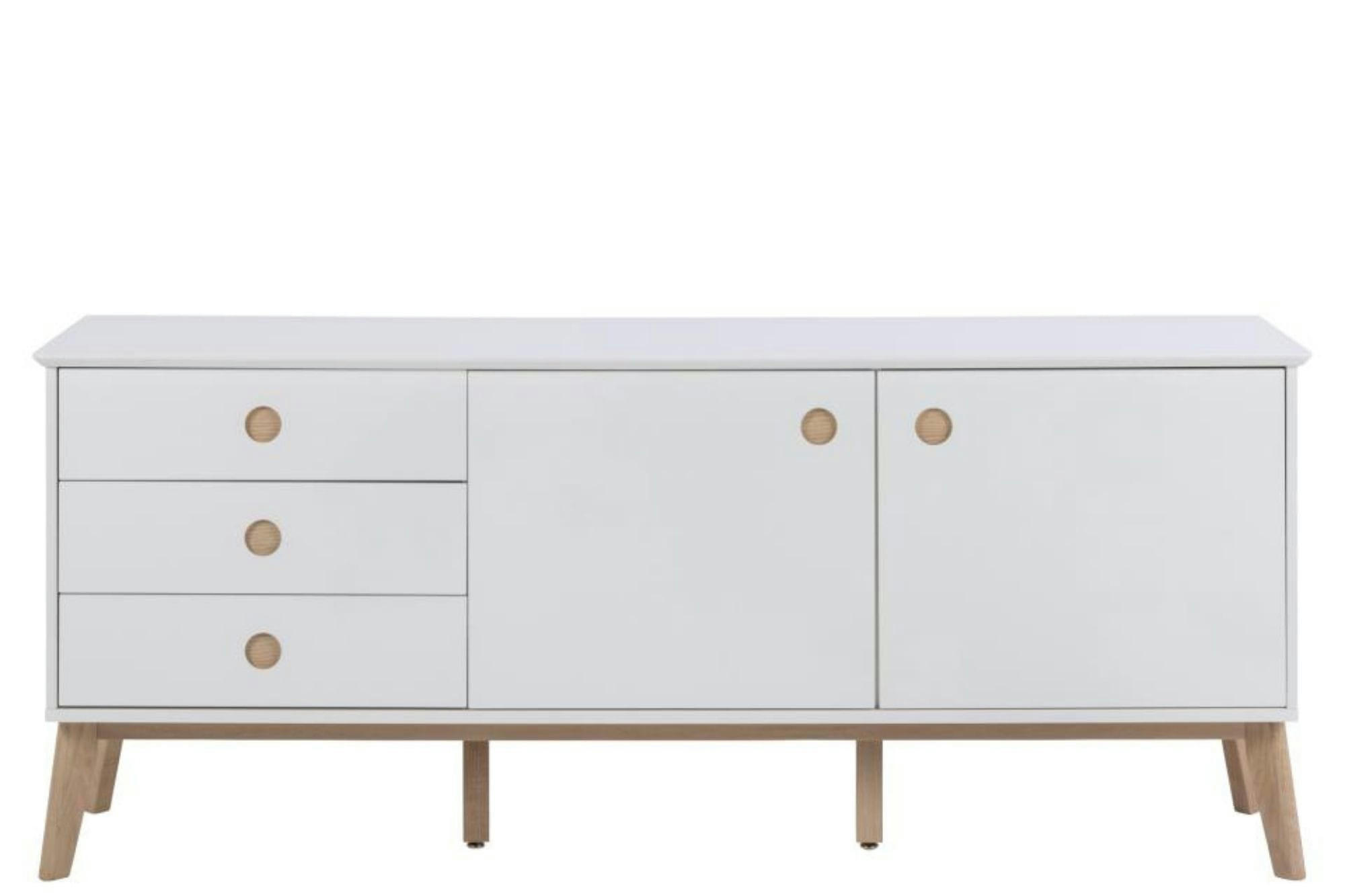 CENTIOR - Buffet enfilade nordique en bois blanc 3 tiroirs 2 portes L180