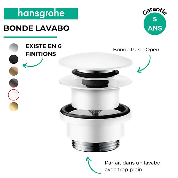 Bonde lavabo Push-open HANSGROHE blanc mat