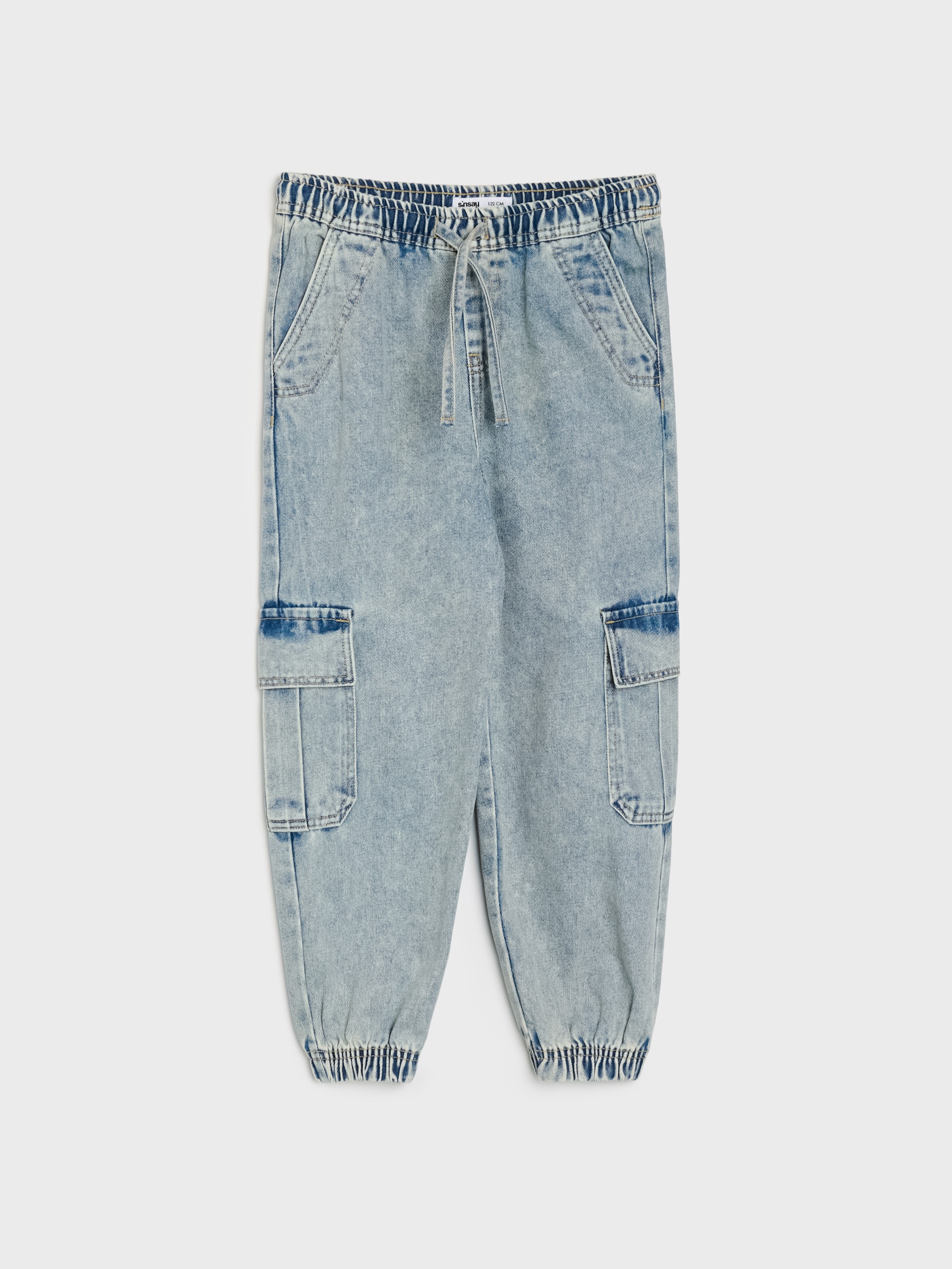 Jeansy jogger comfort cargo z efektem sprania