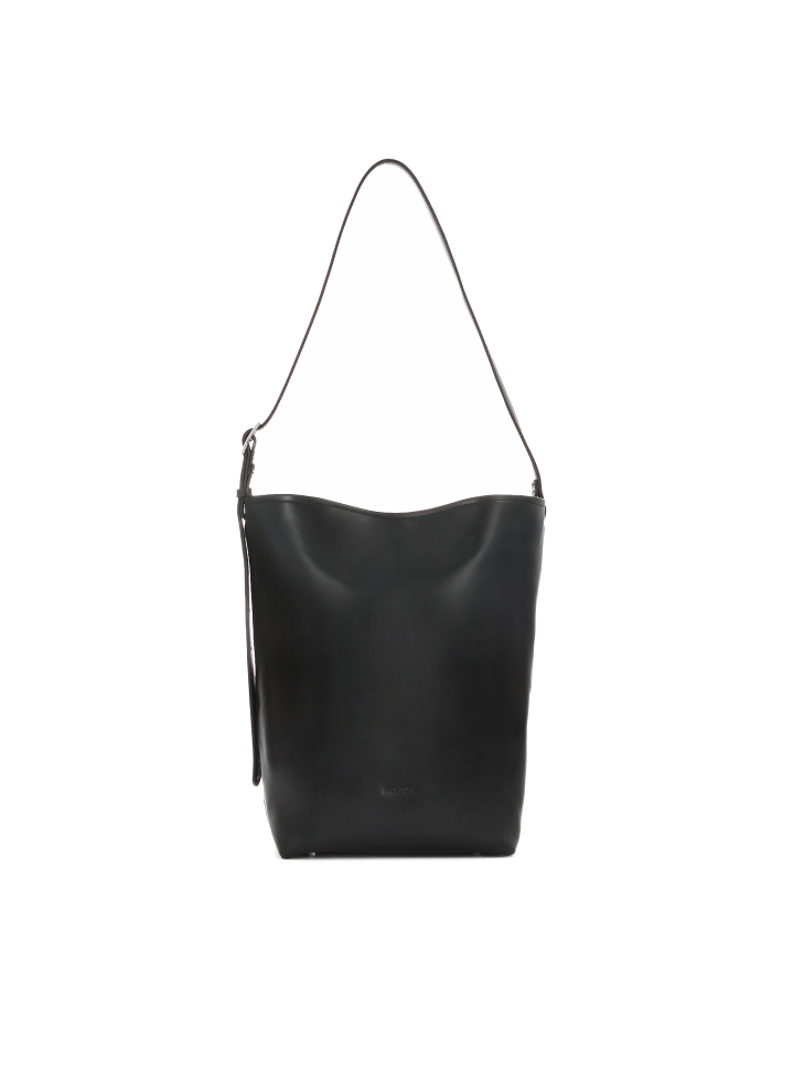 Black leather handbag with shoulder strap