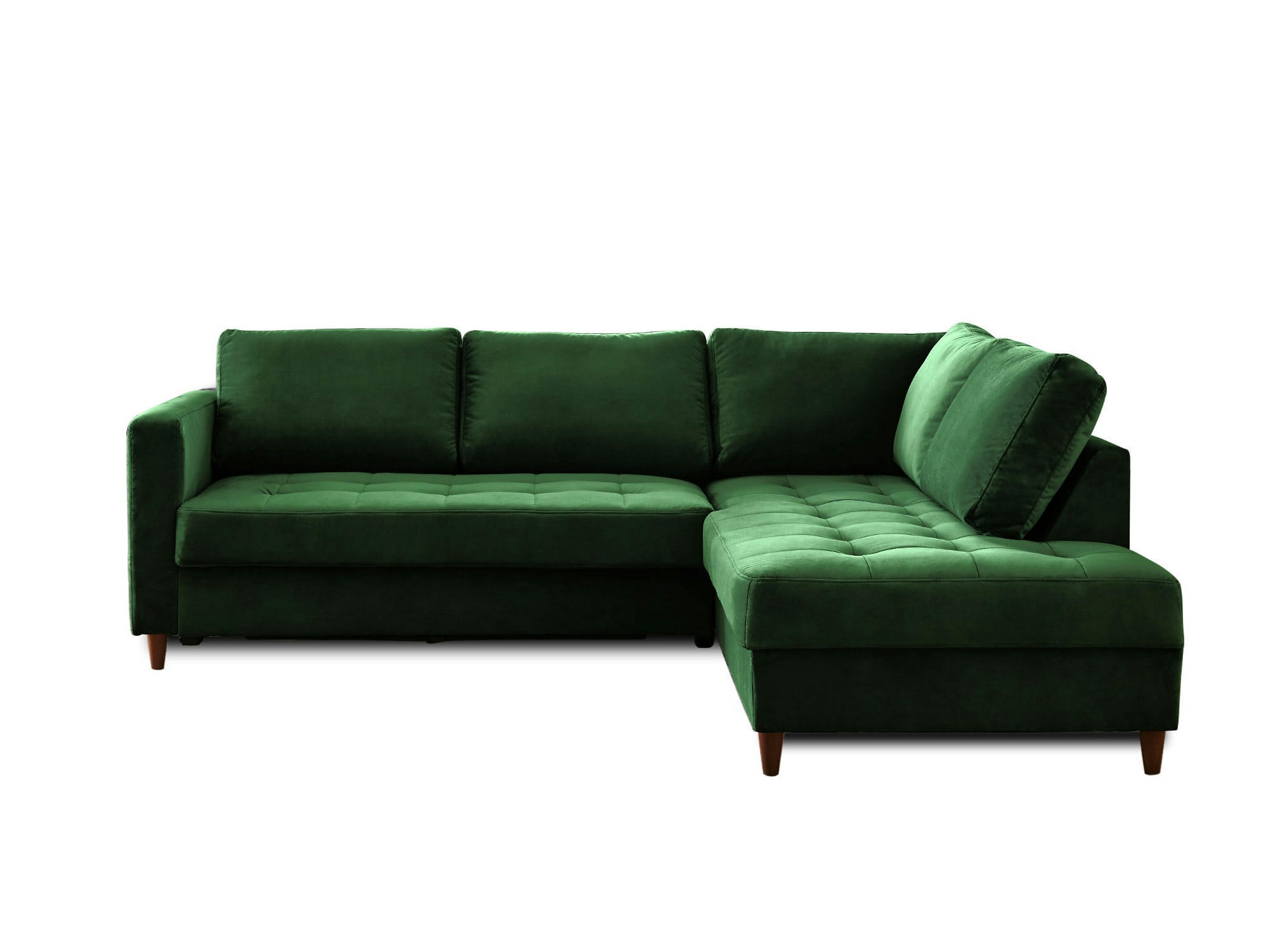 ANNA - Canapé d'angle droit convertible 5 places en velours vert