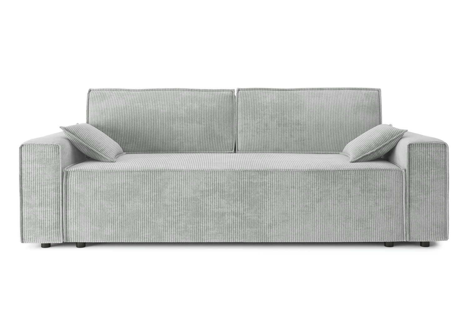 MARIUS - Canapé droit convertible en velours côtelé 3 places gris clair