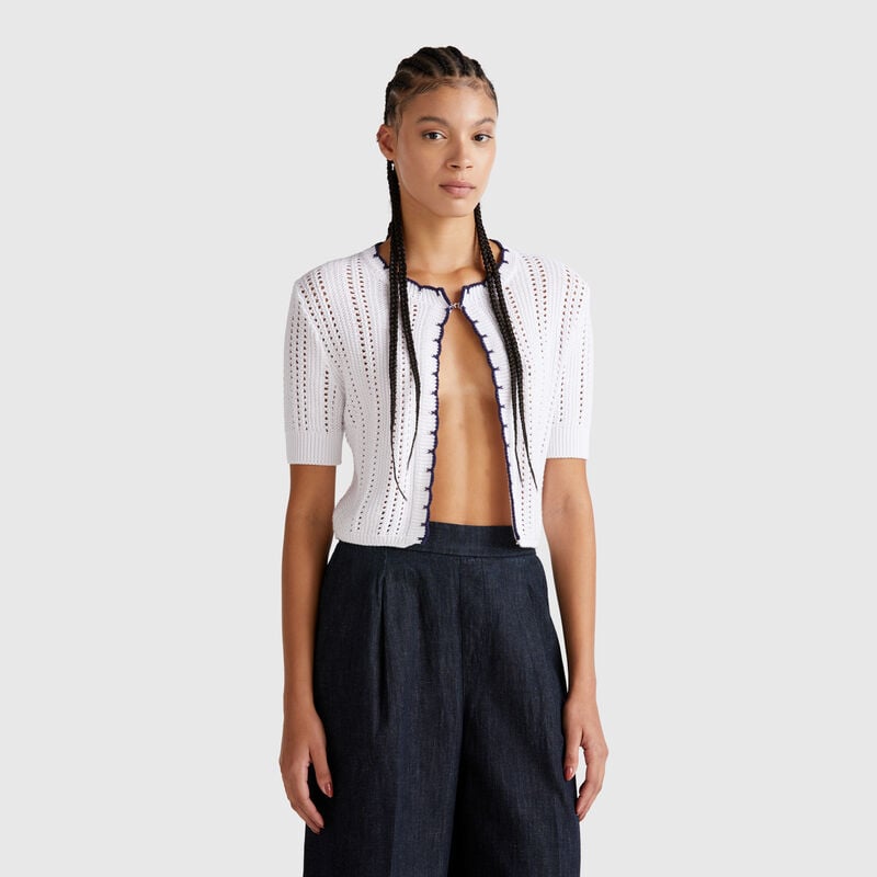 Cropped perforated cardigan