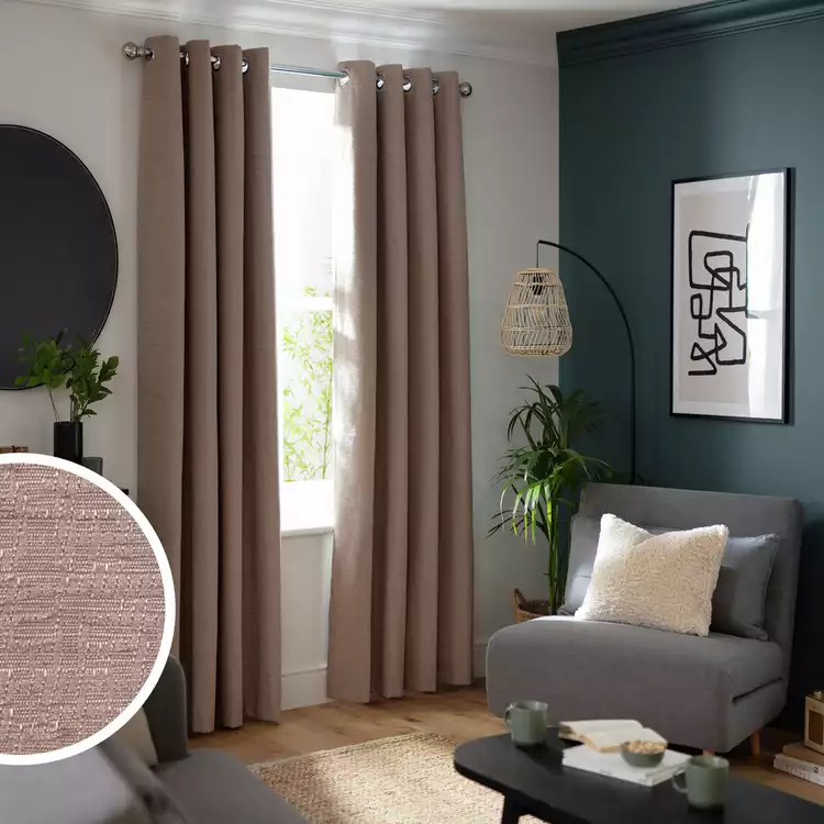 Habitat Chenille Eyelet Curtains - Oatmeal - 117x137cm