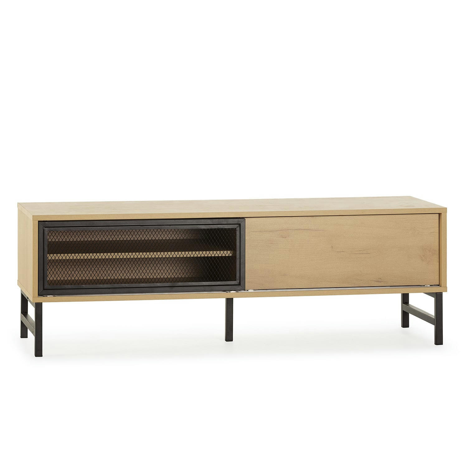 CRUZ - Meuble tv 2 portes en chêne et métal noir 120 cm