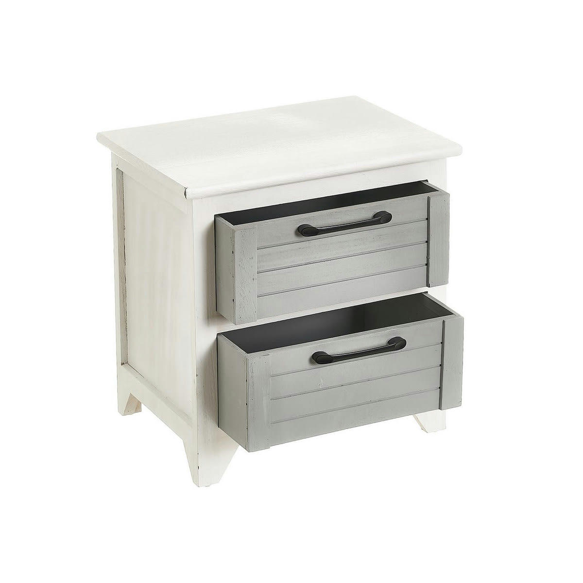 - Table de chevet bois cérusé blanc et gris 2 tiroirs - 40x28.5x41.5cm