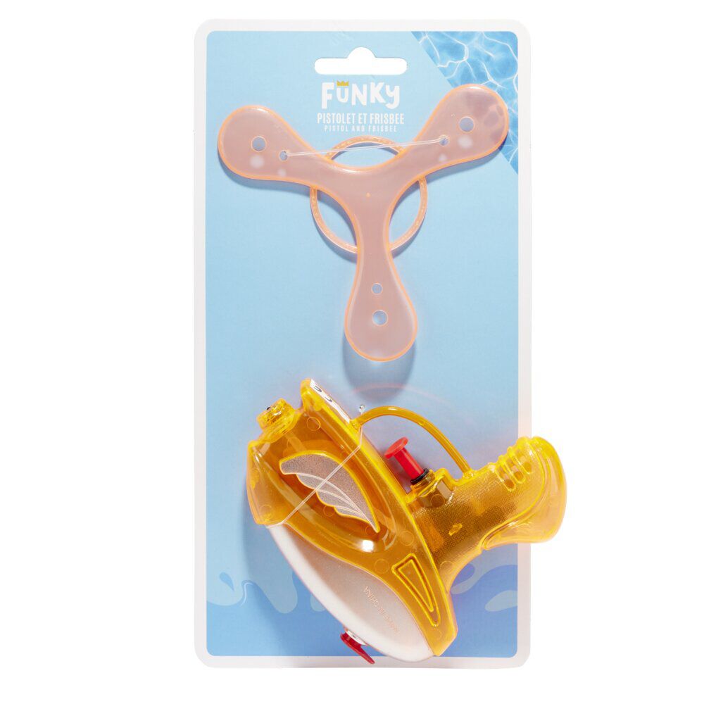 Pistolet à eau avec disque volant plastique 13x3xH25cm (2 modèles)