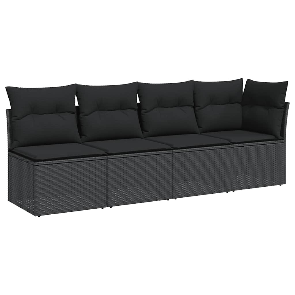 Sofa Ogrodowa Czarna z Poduszkami Fotel Siedzisko Na Taras Balkon