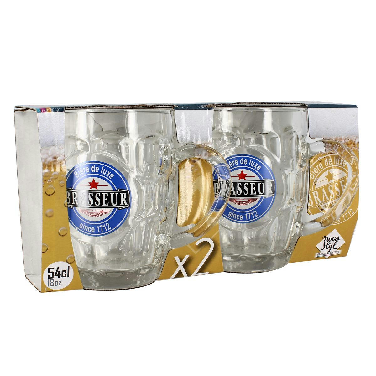 - Lot de 2 chopes à bière 54cl en verre