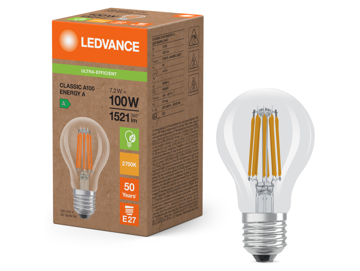 Żarówka LED Bańka E27 7,2W z ciepłą barwą światła