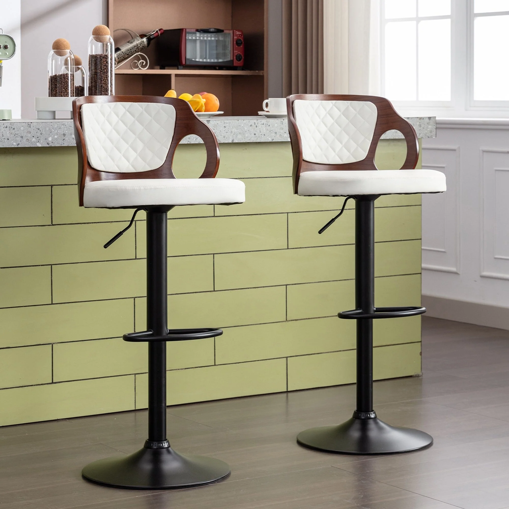 Swivel Bar Stools Set Kitchen Island Counter Height Bar Chairs Faux Leather Upholstered Armless Counter Stools