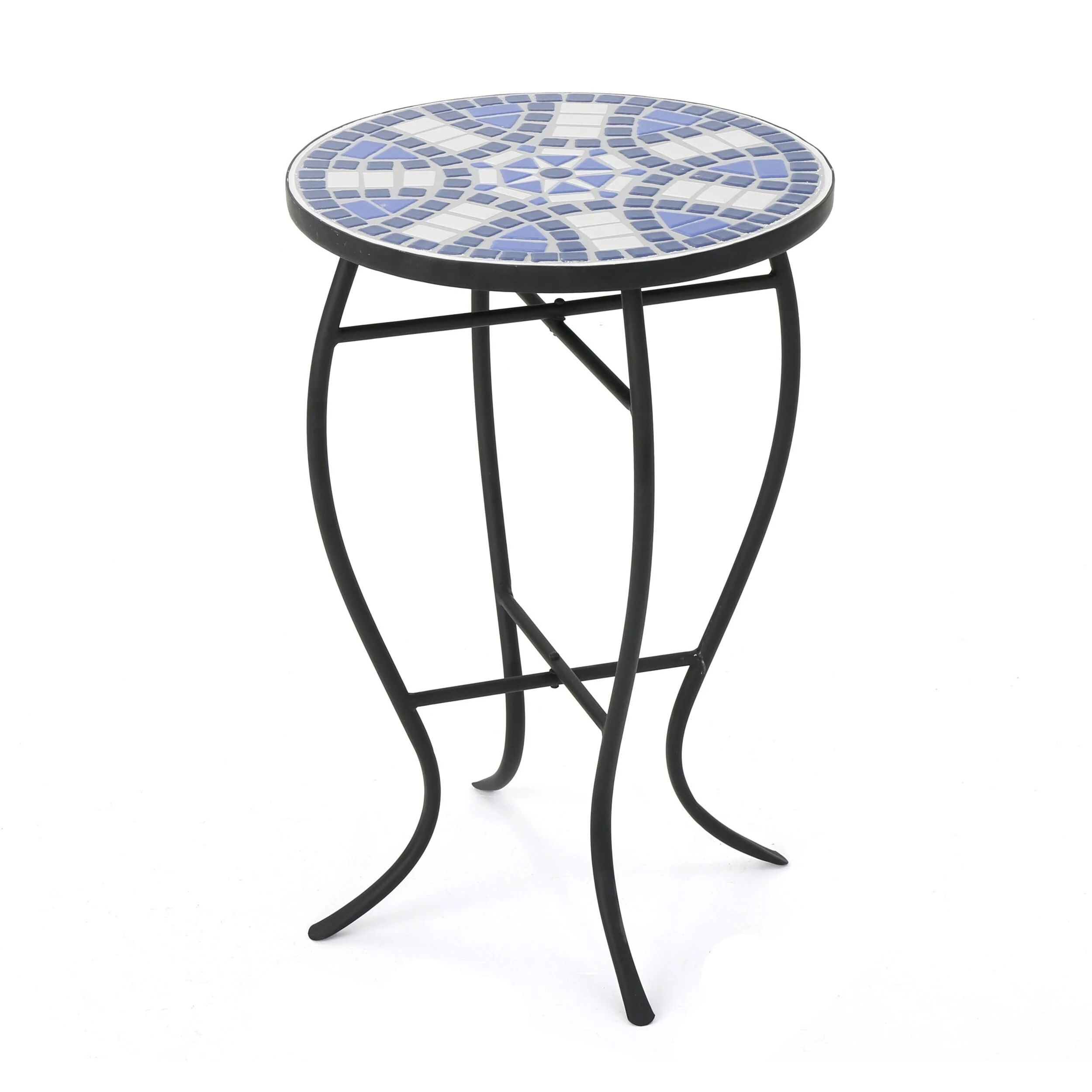 Han Outdoor Round Ceramic Tile Side Table with Iron Frame by Christopher Knight Home