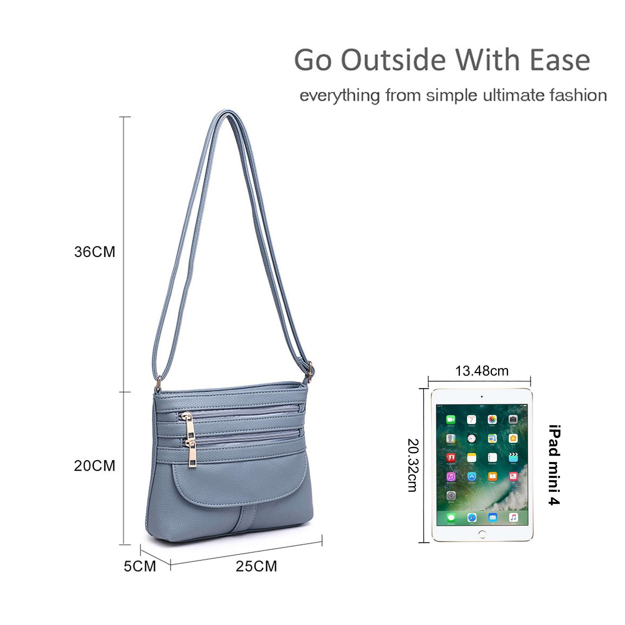 Kitise Small Slim Multilayer Zip Crossbody Messenger Bag