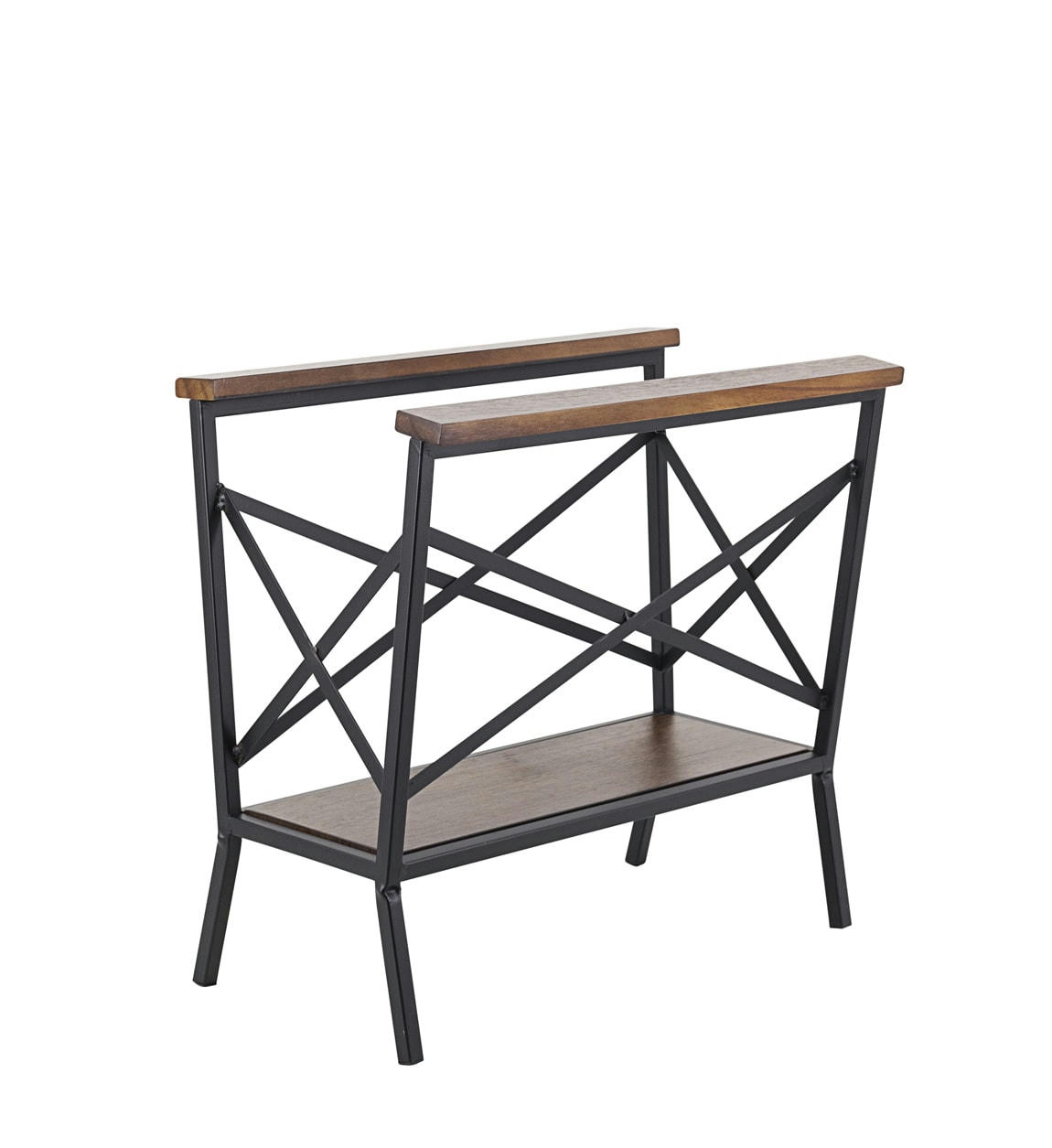 - Porte-revues en métal noir et bois