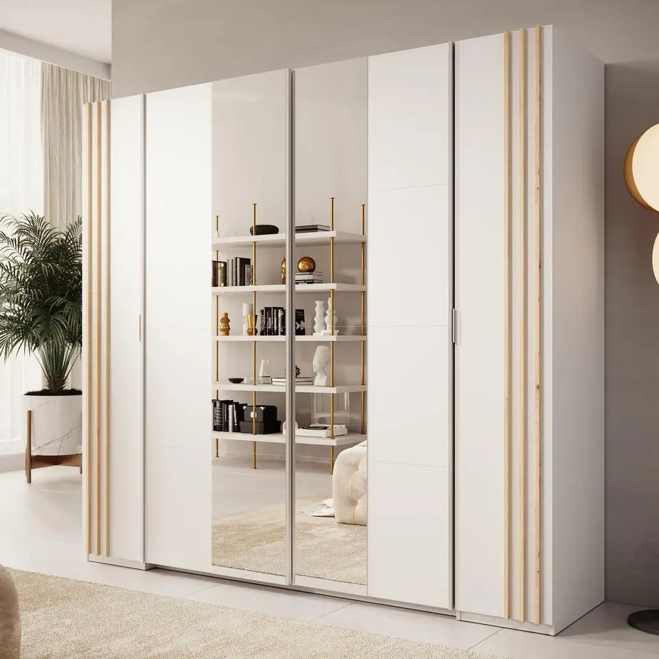 Meubella - Kledingkast Franklin - Wit - 220 cm - Met spiegel