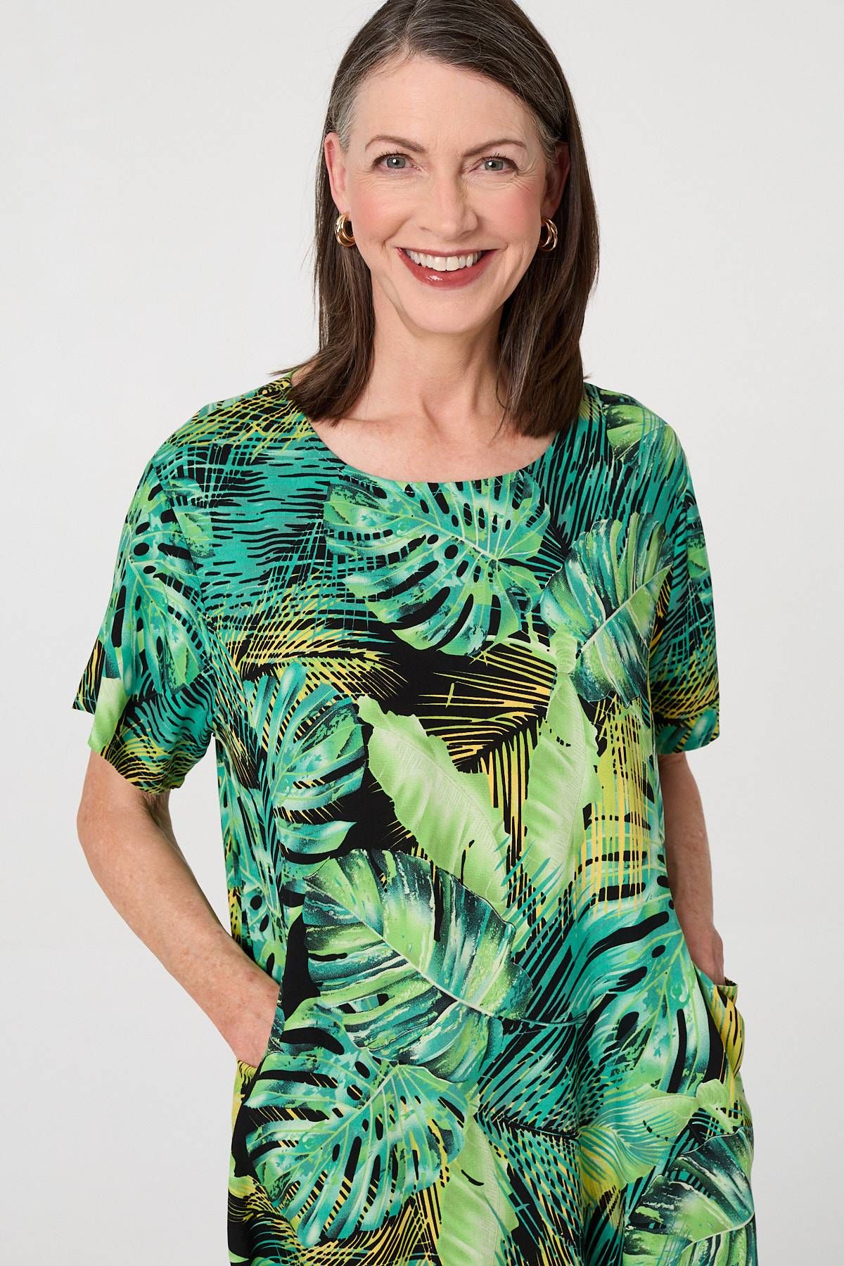 Izabel London Tropical Print Shift Knee Length Dress