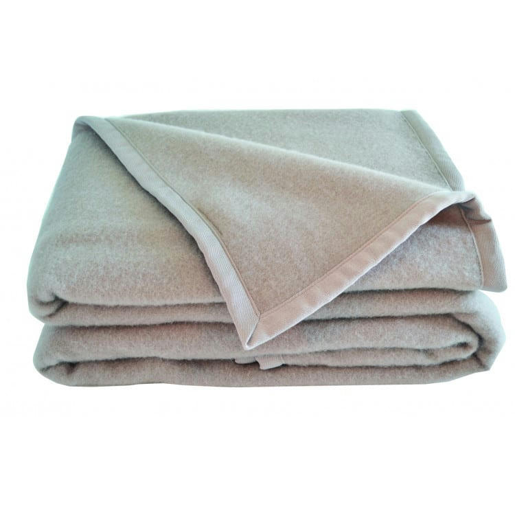VICTORIA - Couverture unie en laine d'agneau laine beige foncé  x 180