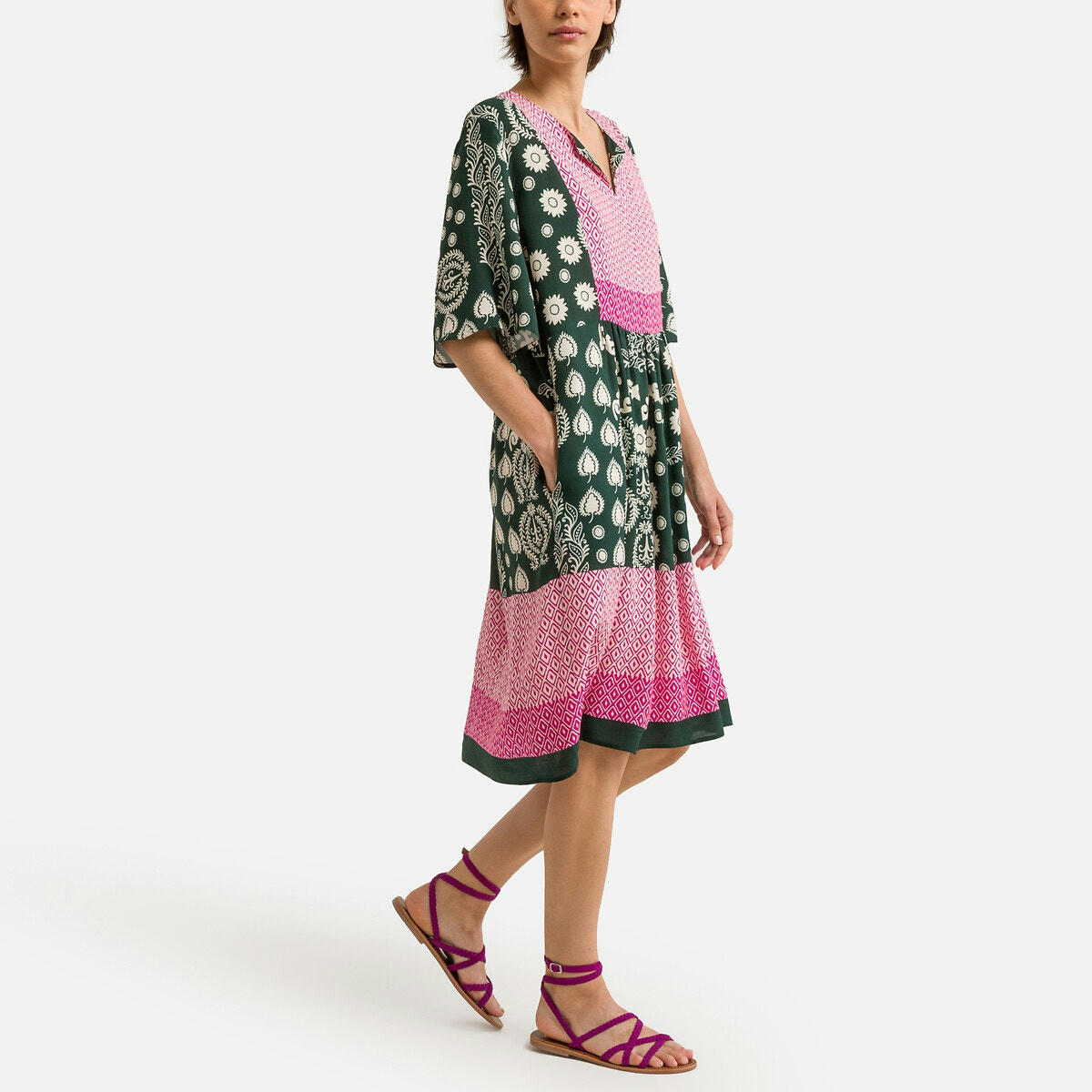 Robe évasée, imprimé ethnique, mi-longue