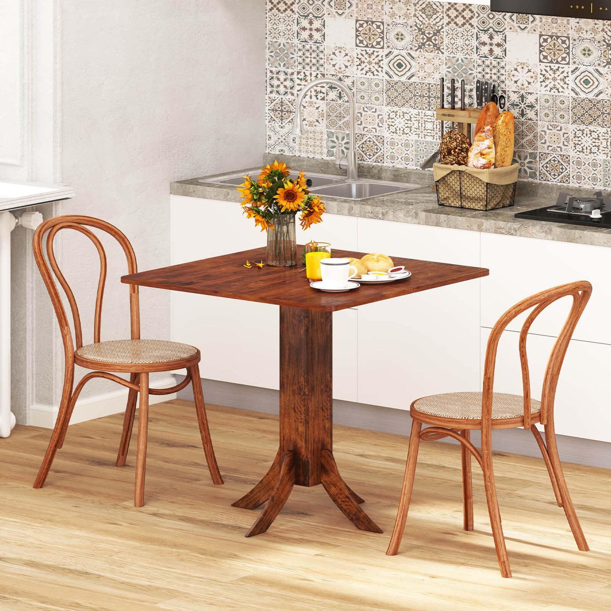 Costway Square Dining Table with Pedestal Base 33 Wooden Kitchen - See Details