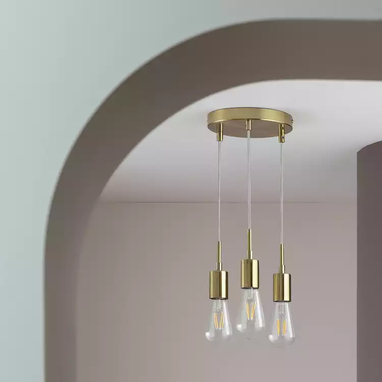 Habitat Lockie Metal 3 Light Cluster Pendant Light - Brass