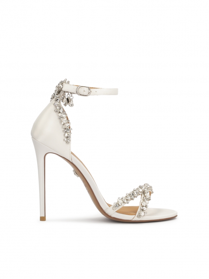White wedding sandals decorated with zircons