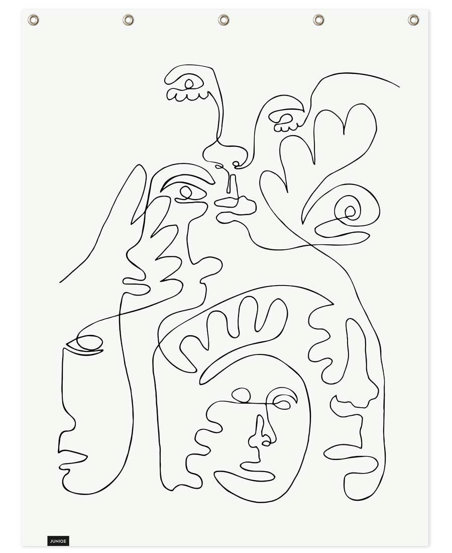 MERGING - Rideau de douche en polyester en blanc & noir 150x200