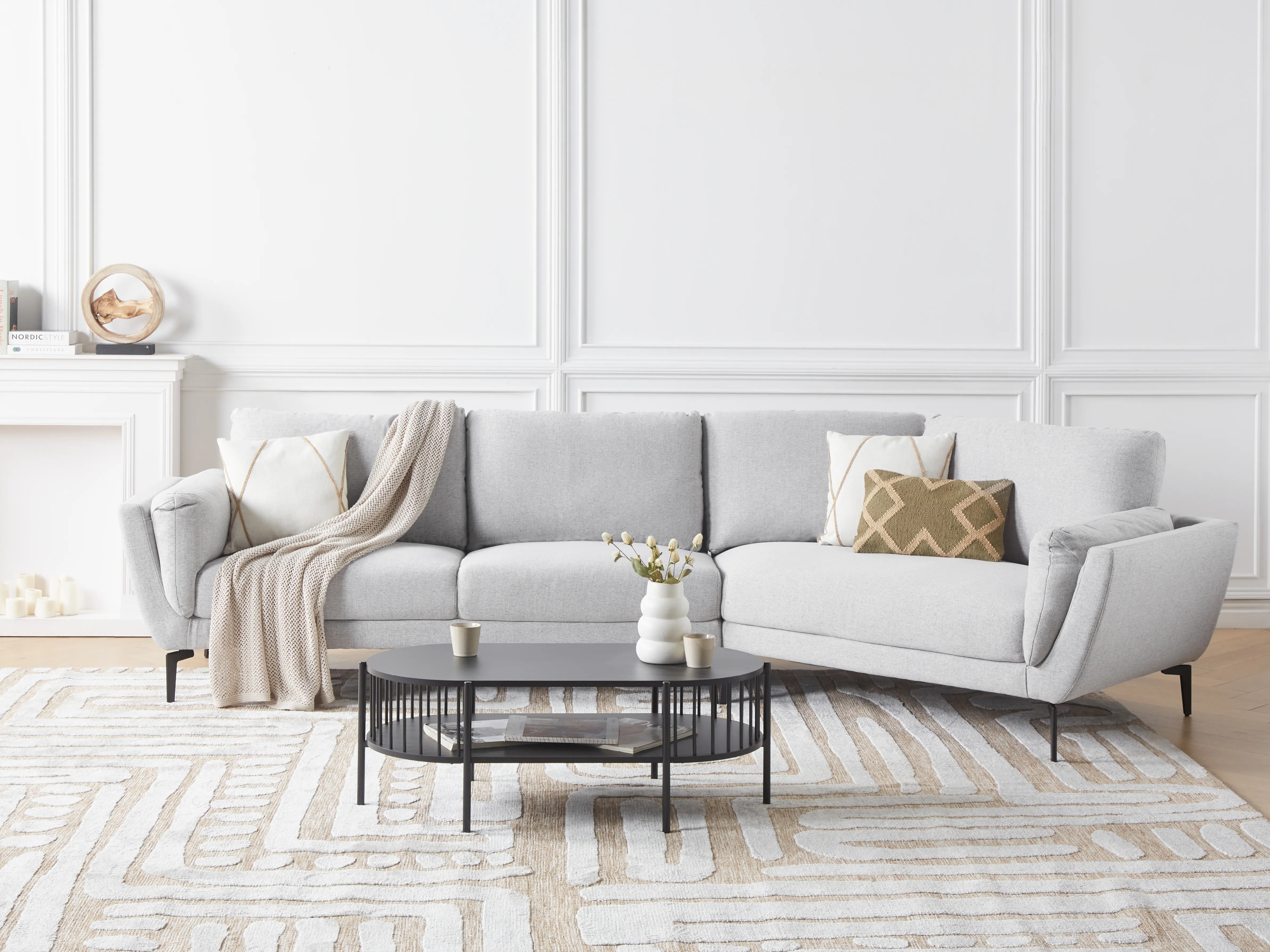 Sofa 3 Seater KANSSELI Fabric Light Grey