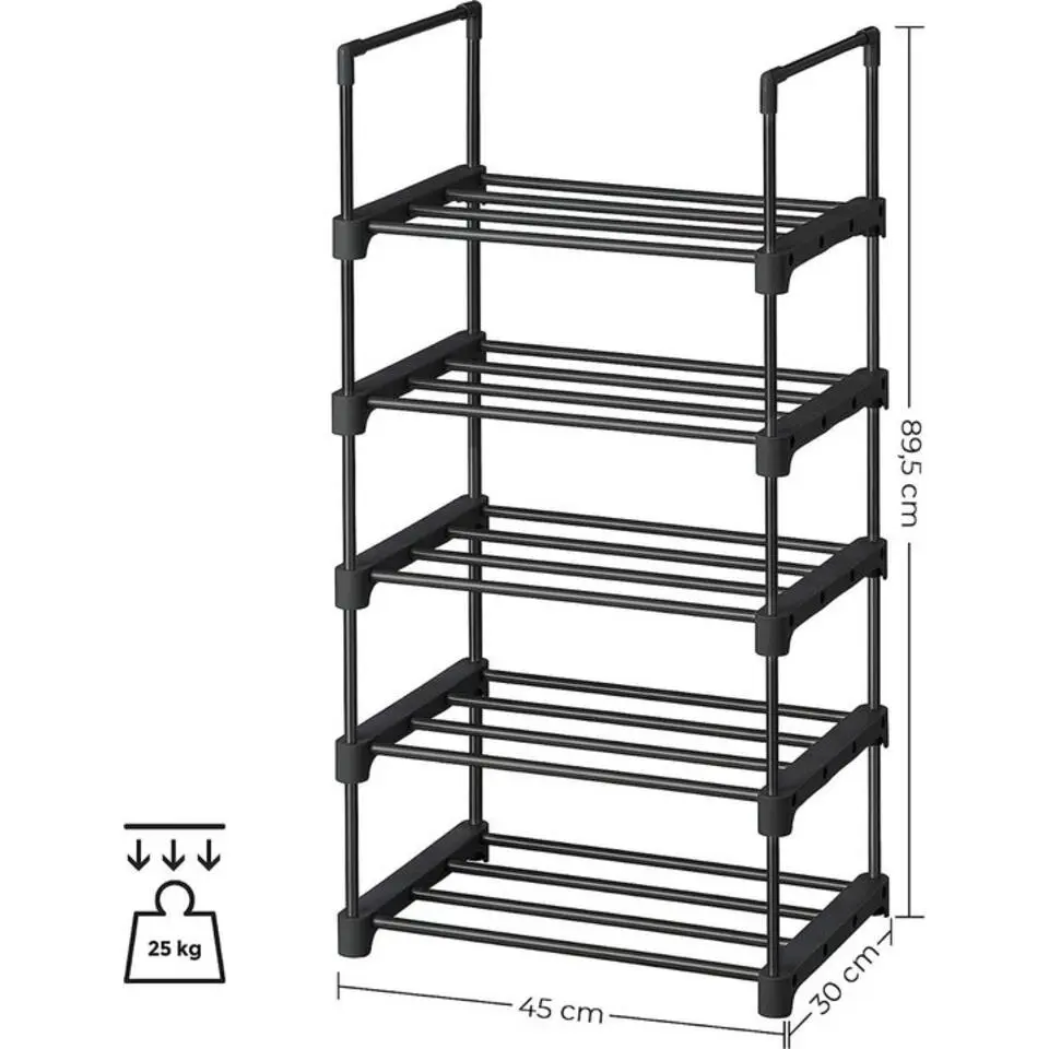 Parya Home metalen schoenrek met 5 niveaus - zwart
