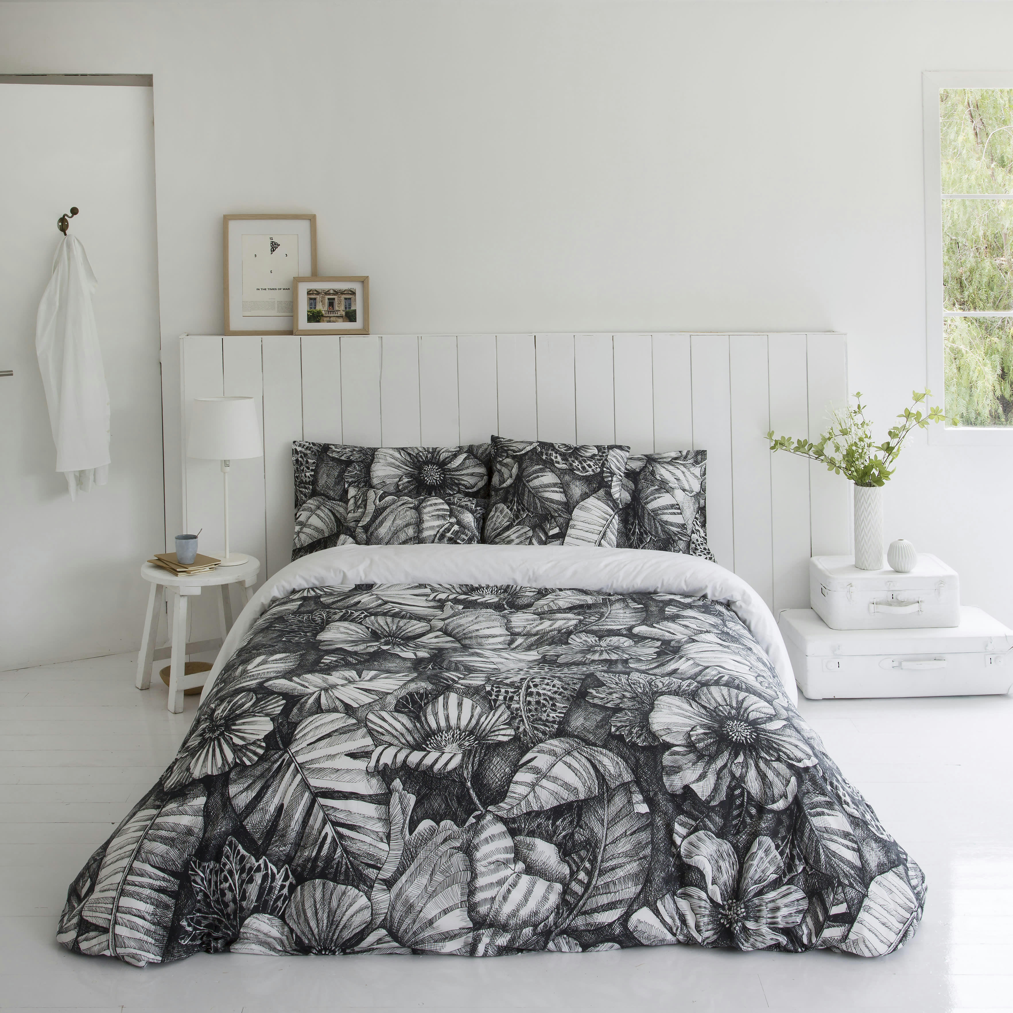 ESBOS - Housse de couette imprimé en percale Coton Noir 220x220 cm