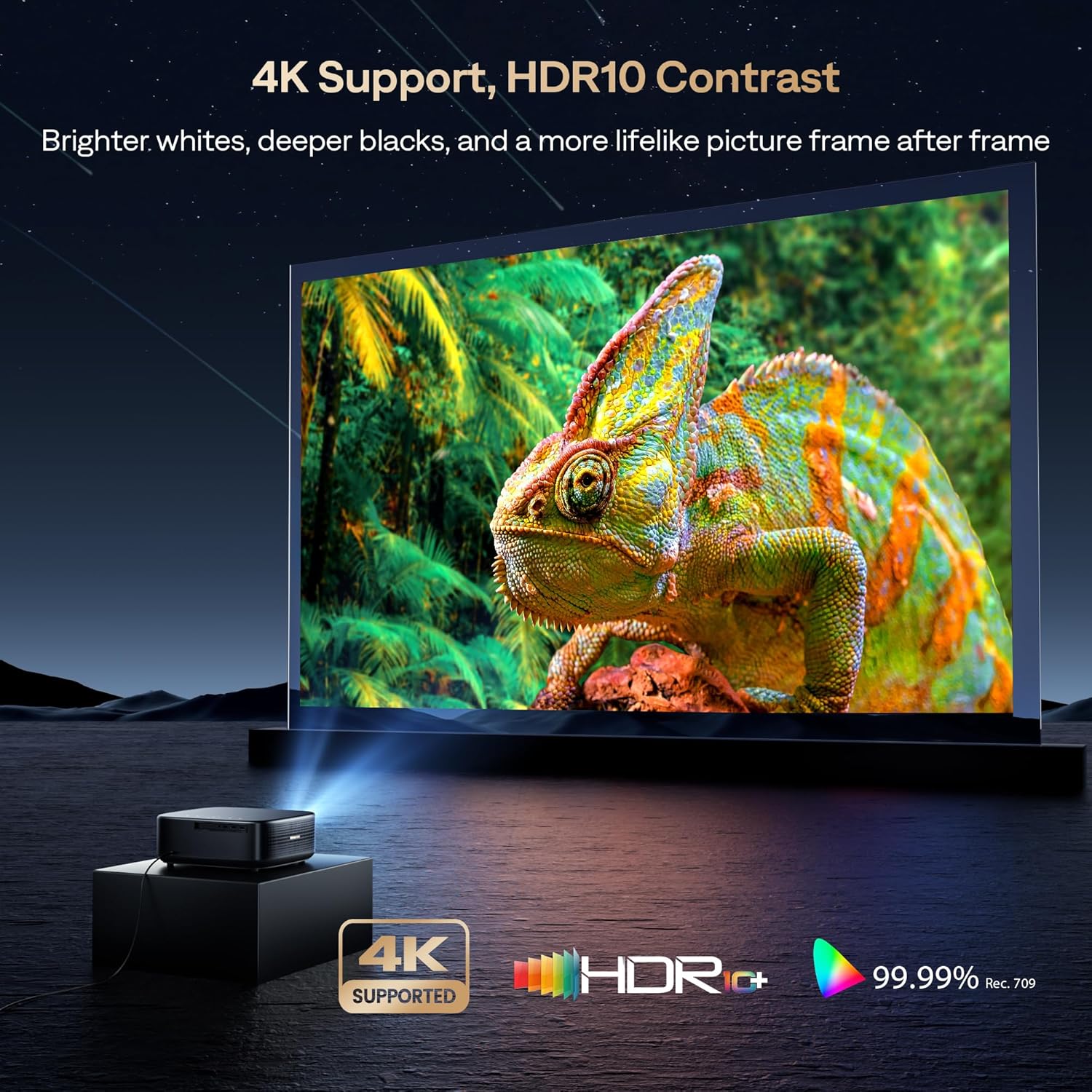 [2500 ANSI & 30W Speakers] Alvar 4K Support Projector with WiFi 6 and Bluetooth, dbx-tv Sound, Built in NetfIix App & DoIby Audio Outdoor Proyector, Auto Focus & Keystone Native 1080P Smart Projector