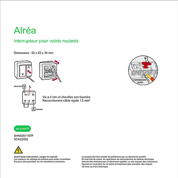 Interrupteur commande volet-roulant 2 boutons complet saillie Schneider Electric Alréa blanc