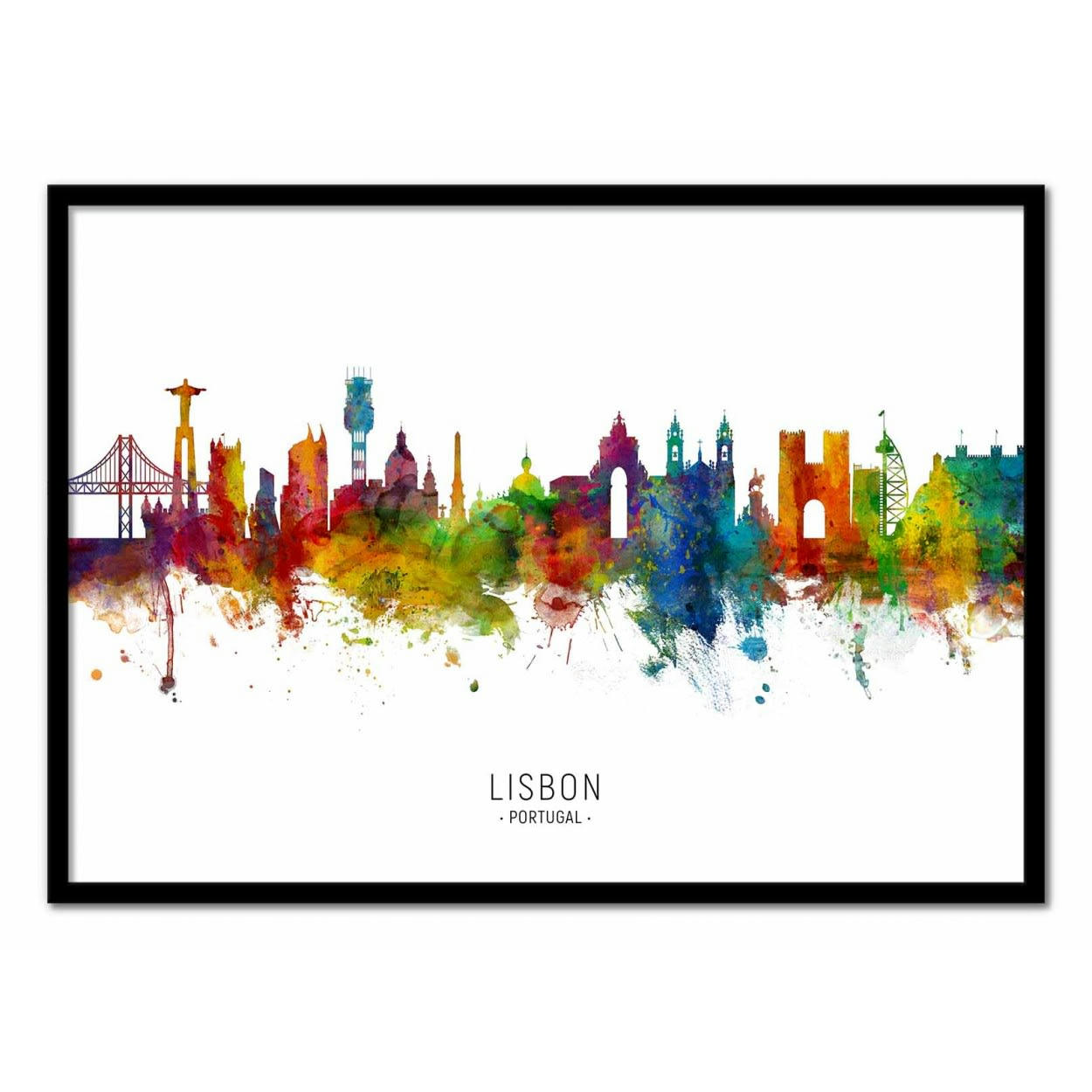 MICHAEL TOMPSETT - LISBON PORTUGAL SKYLINE (COLORED VERSION) -  Affiche d'art 30 x 40 cm