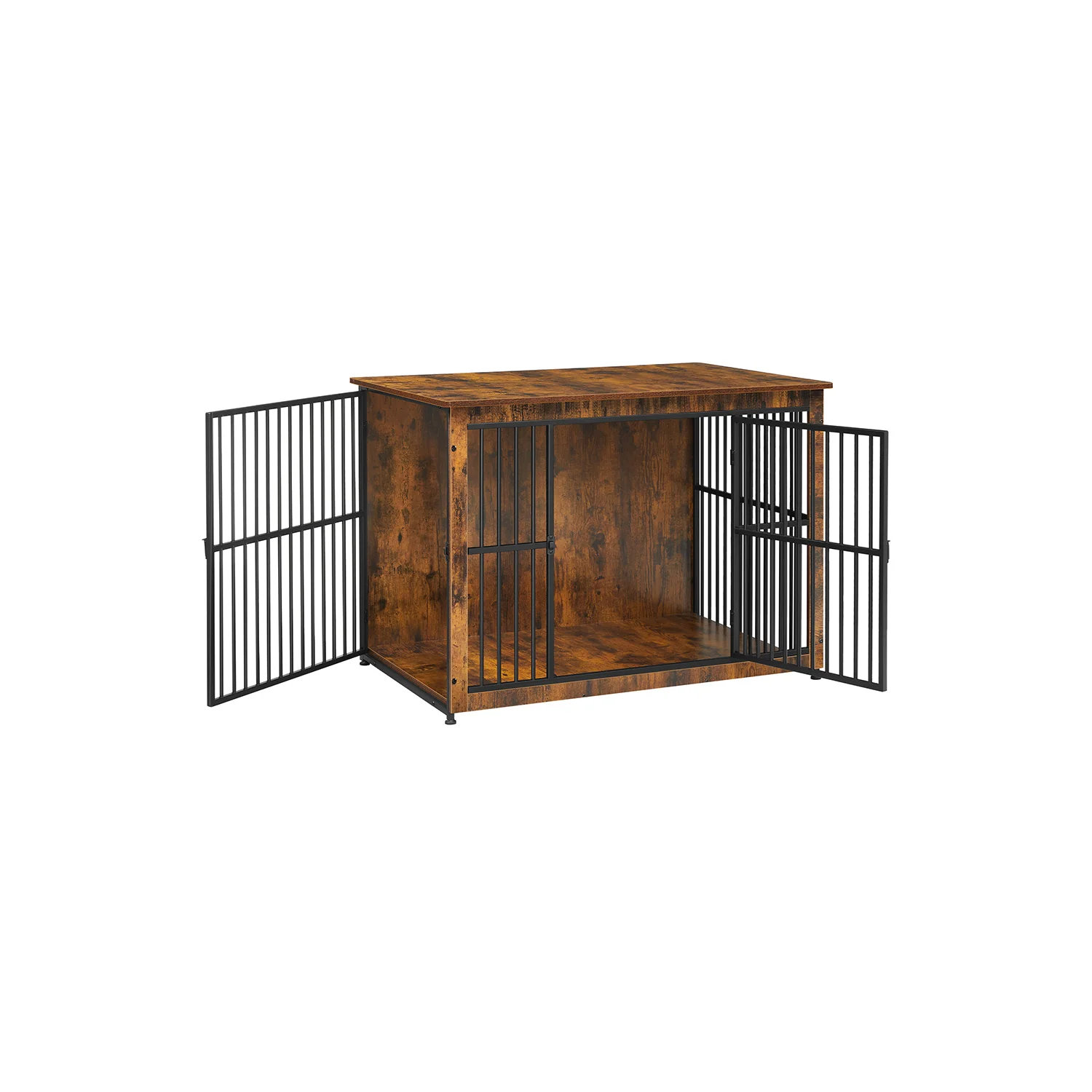 Meuble cage pour chien à double porte plein marron rustique