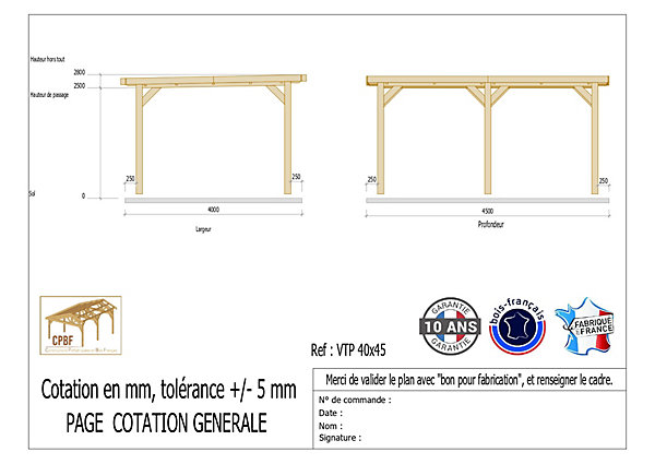Carport toit plat, 400cmx450cm, bois DOUGLAS Français(Charpente en bois-auvent-abri voiture) 18 m². Garantie 10 ans