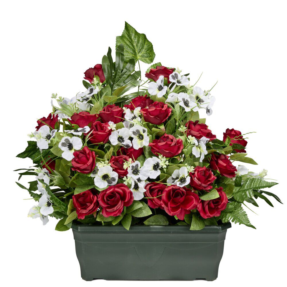 Jardinière plastique roses pensées lierre 60x10xH68cm (3 modèles)
