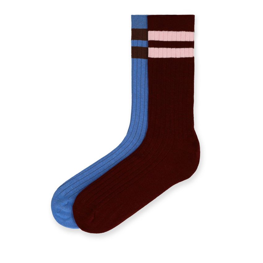 Manfield Blauw & Burgundy gestreepte 2-pack sokken