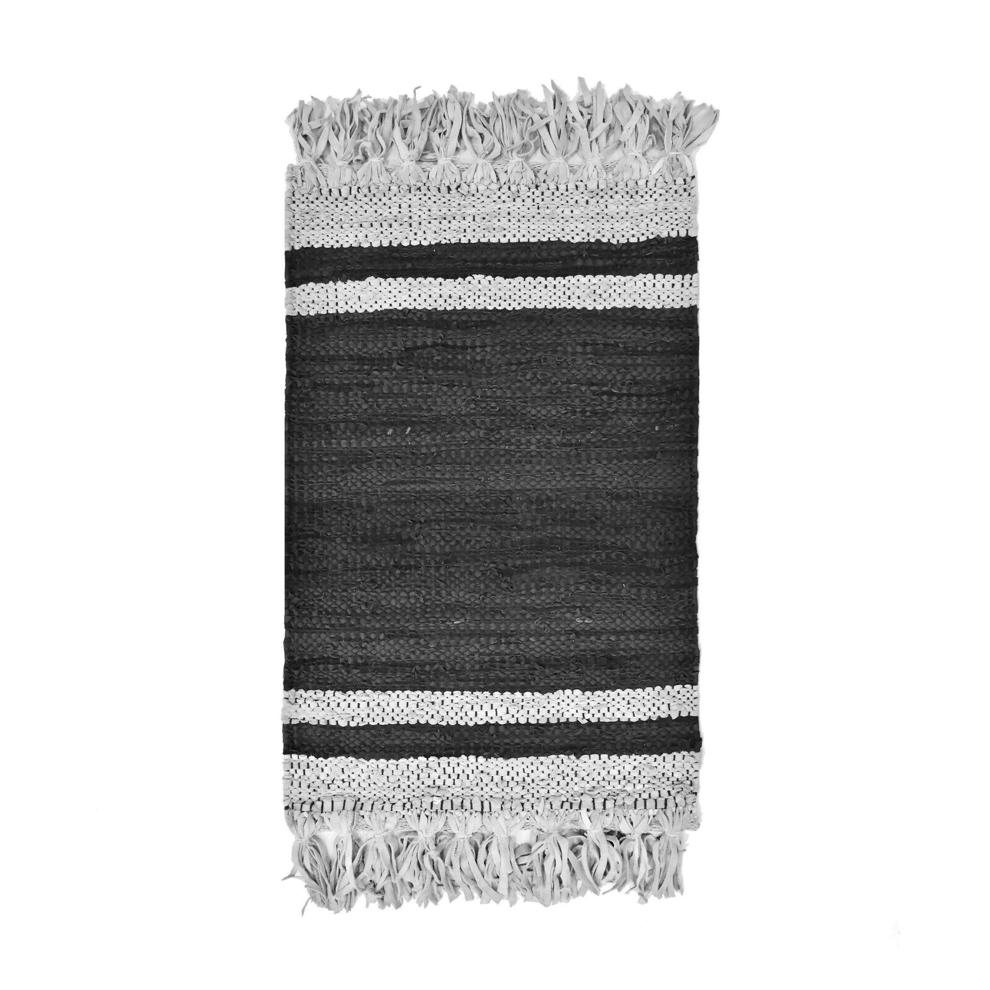 TALAS - Tapis en cuir recyclé noir et gris 60x80cm