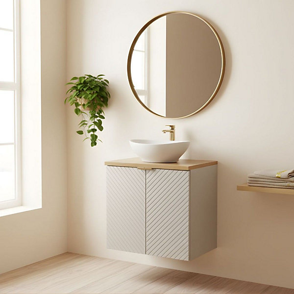 Ensemble de salle de bain AOKI : meuble sous vasque à placards 60cm et plan vasque chene