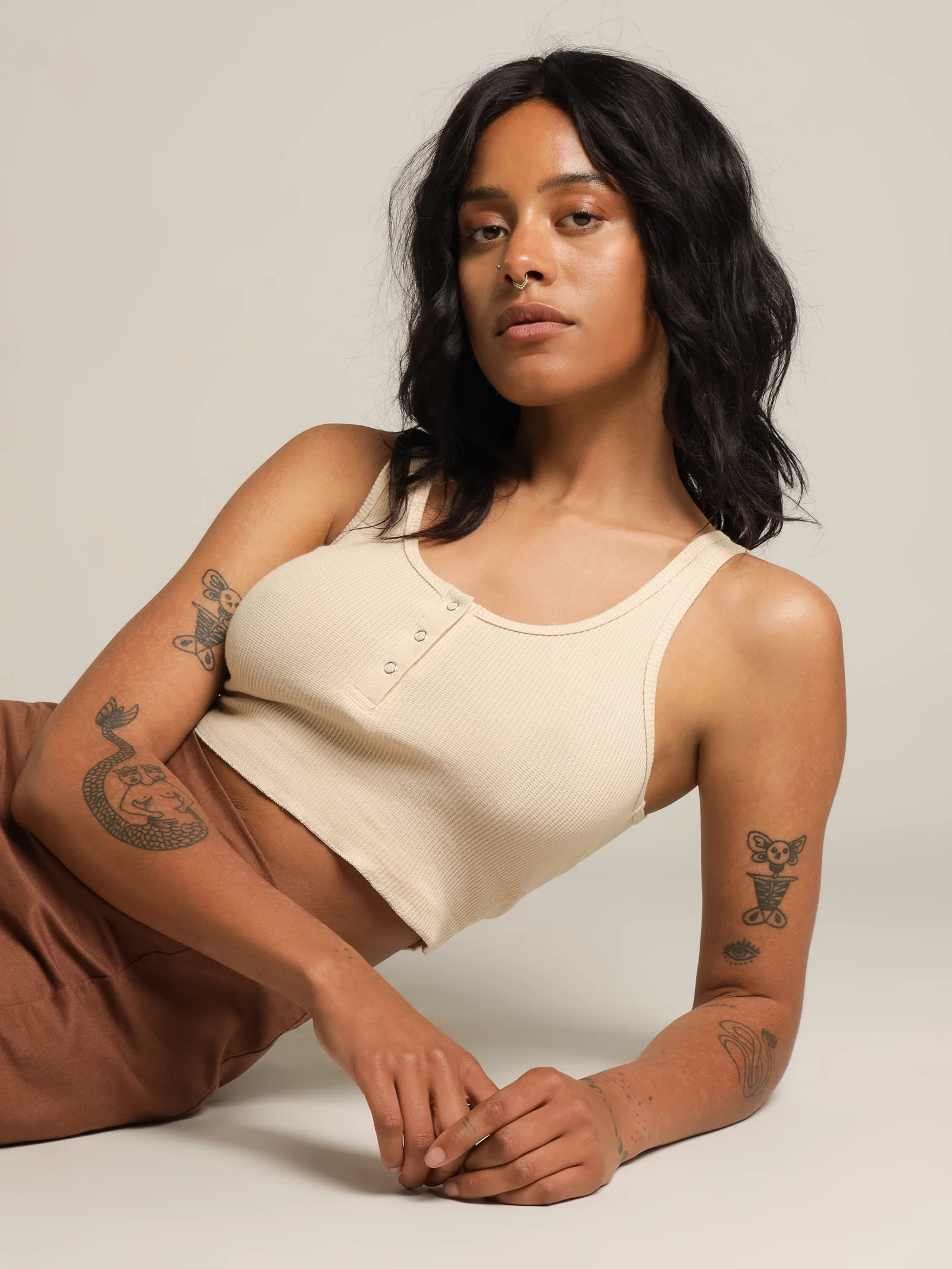Jade Button Front Waffle Tank