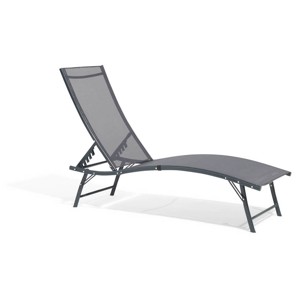 Bain de soleil Bahia pliant 5 positions gris 182x55xH34-92cm