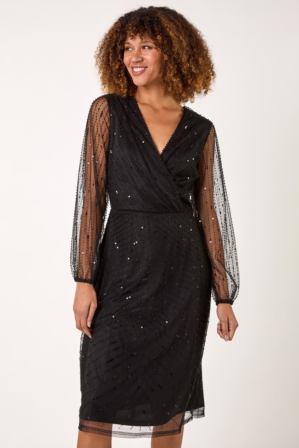 Roman Sequin V-Neck Wrap Dress