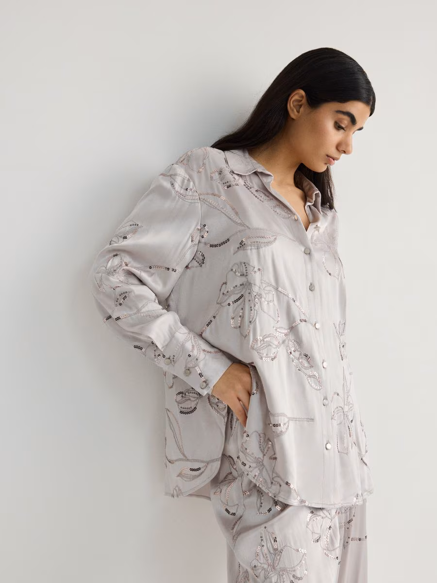 Satin Shirt With Sequin Appliqu&Eacute;S